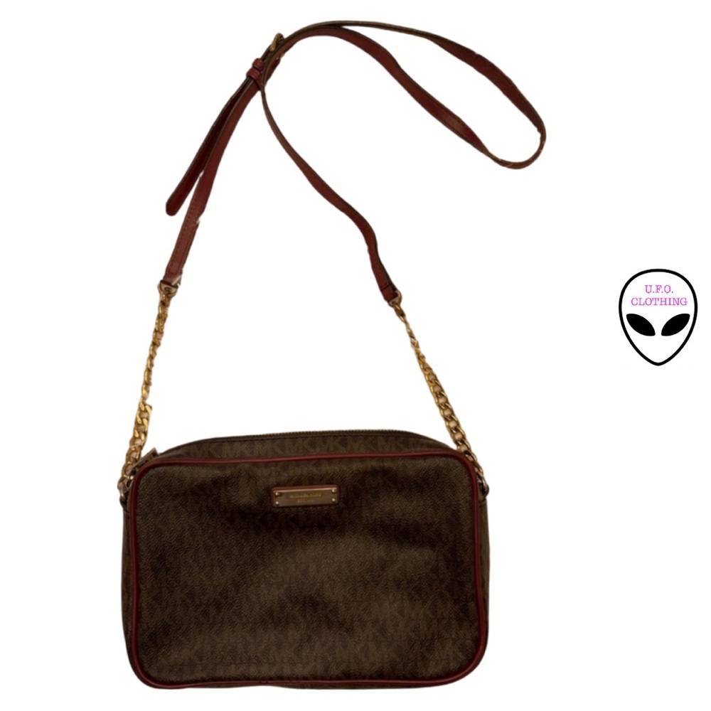 Michael Kors Brown and Burgundy Crossbody Bag with Gold Chain